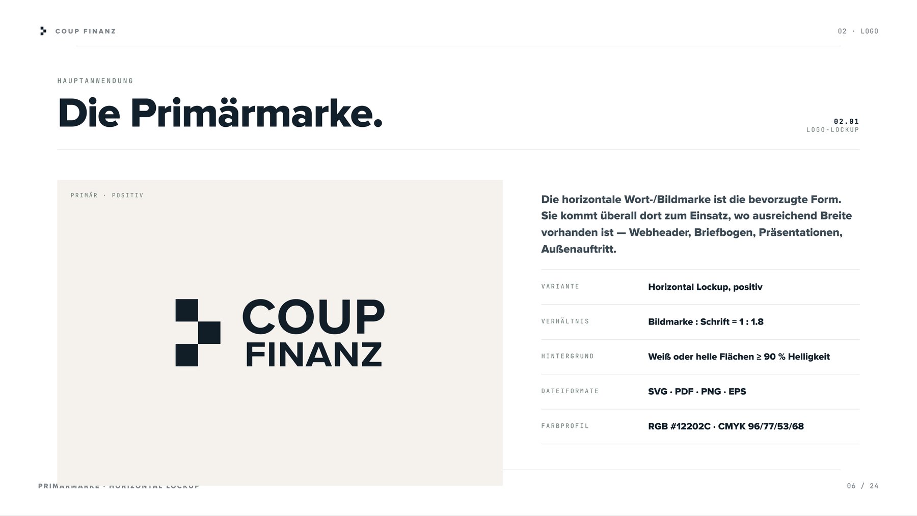 Die Primärmarke von Coup Finanz: horizontales Logo-Lockup