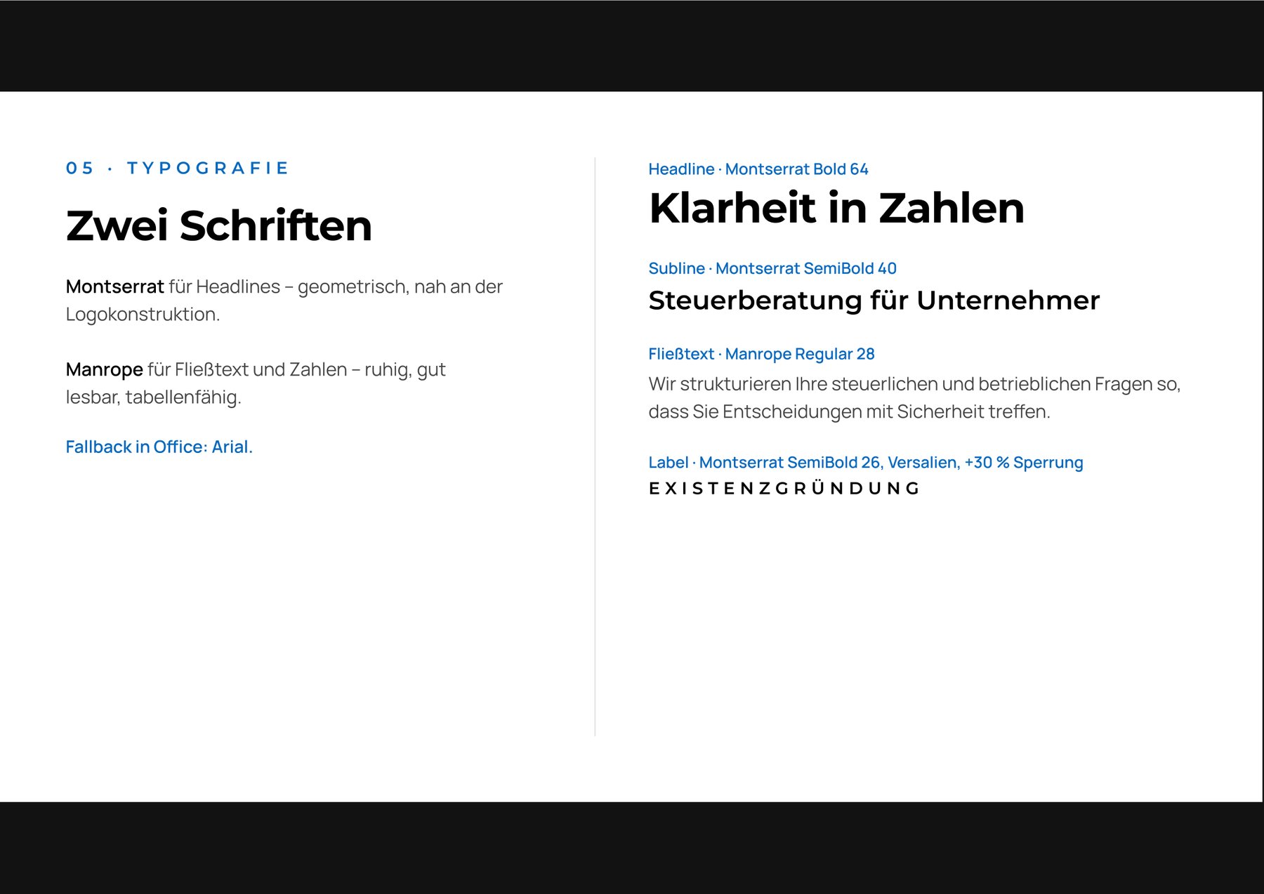 Typografie STS Rheinvermögen: Montserrat und Manrope